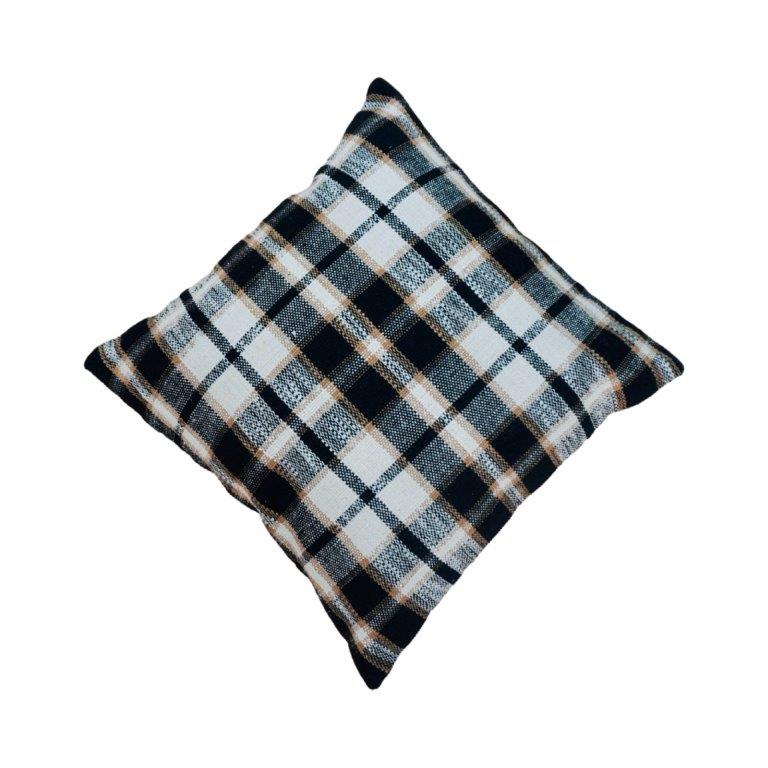 Handmade Plaid Cotton Cushion Cover 45x45 cm | Woven Checkered Decorative Pillow Cover | Modern Farmhouse Throw Cushion - Bulk manufacturer & supplier from Panipat, India