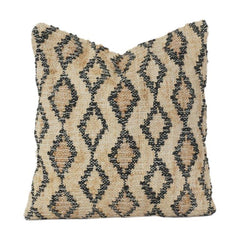 Handgewebter Jute-Kissenbezug mit geometrischem Rautenmuster | Rustikaler Boho-Struktur-Kissenbezug | Neutrales Beige & Schwarz