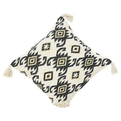 Handgewebter Baumwoll-Kissenbezug 45x45 cm | Schwarz & Elfenbein Geometrisches Tribal-Muster | Boho Moderner Deko-Kissenbezug