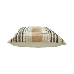 Handwoven Plaid Cotton Cushion Cover – Beige & Charcoal Checkered Pillow Cover 45x45 cm