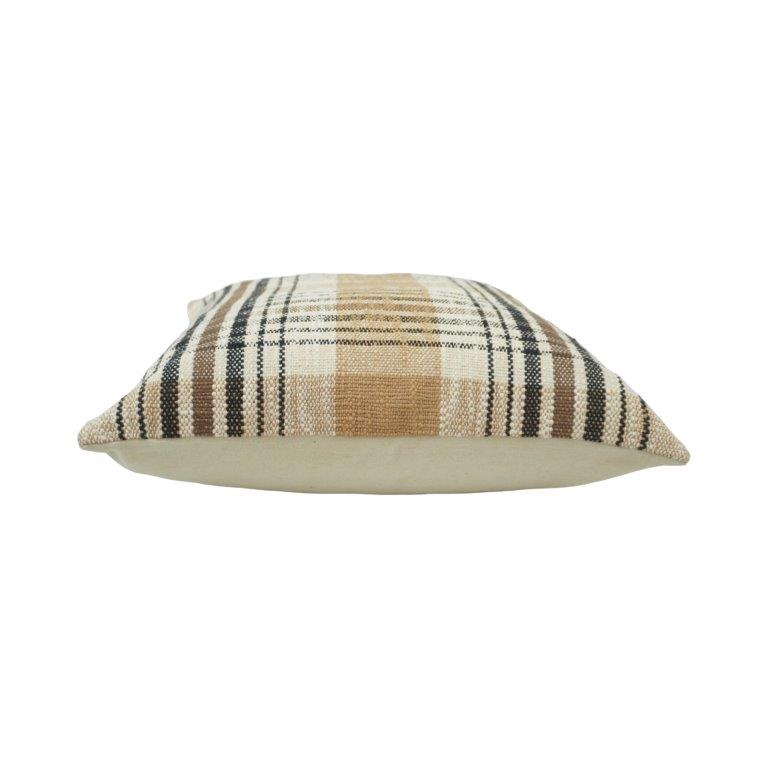 Handwoven Plaid Cotton Cushion Cover – Beige & Charcoal Checkered Pillow Cover 45x45 cm