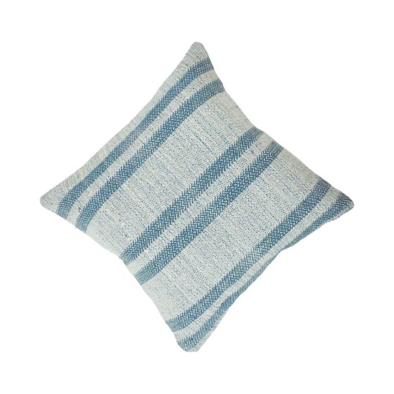 Handwoven Blue Striped Cotton Cushion Cover | 45x45 cm Decorative Throw Pillow Cover | Farmhouse & Coastal Style