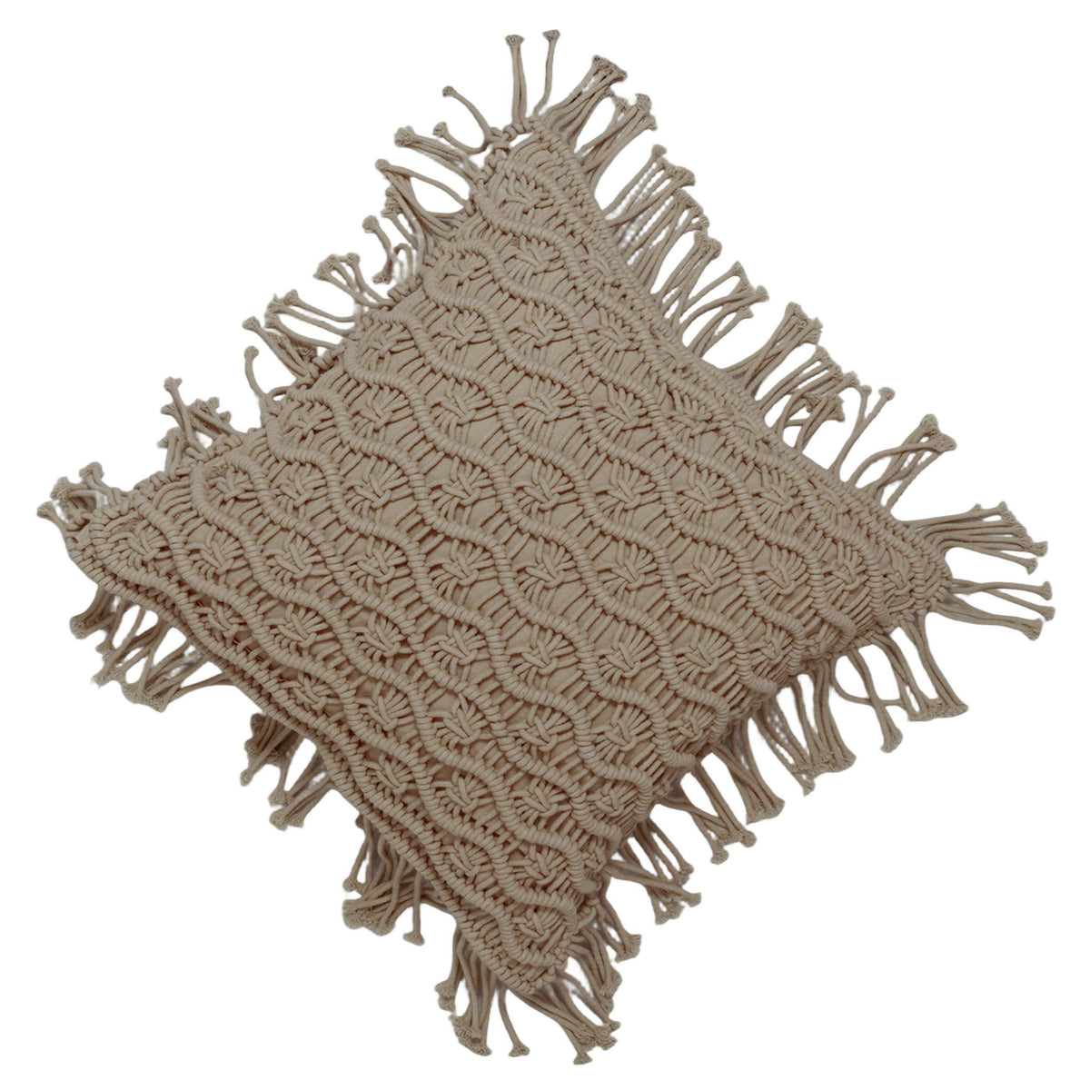 Handcrafted Macramé Cotton Cushion Cover 45x45 cm – Textured Boho Fringe Pillow Cover