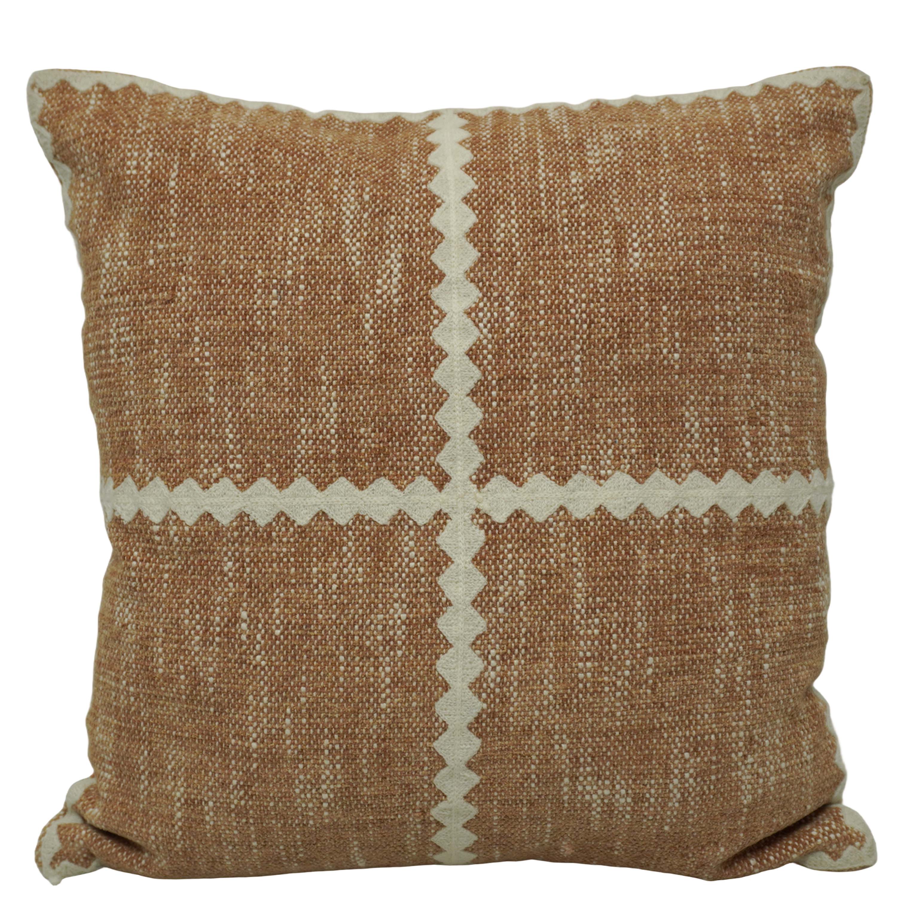 Handwoven Cotton Cushion Cover 45x45 cm | Brown & Ivory Geometric Woven Throw Pillow Cover | Textured Boho Farmhouse Decorative Cushion Cover | Concealed Zipper