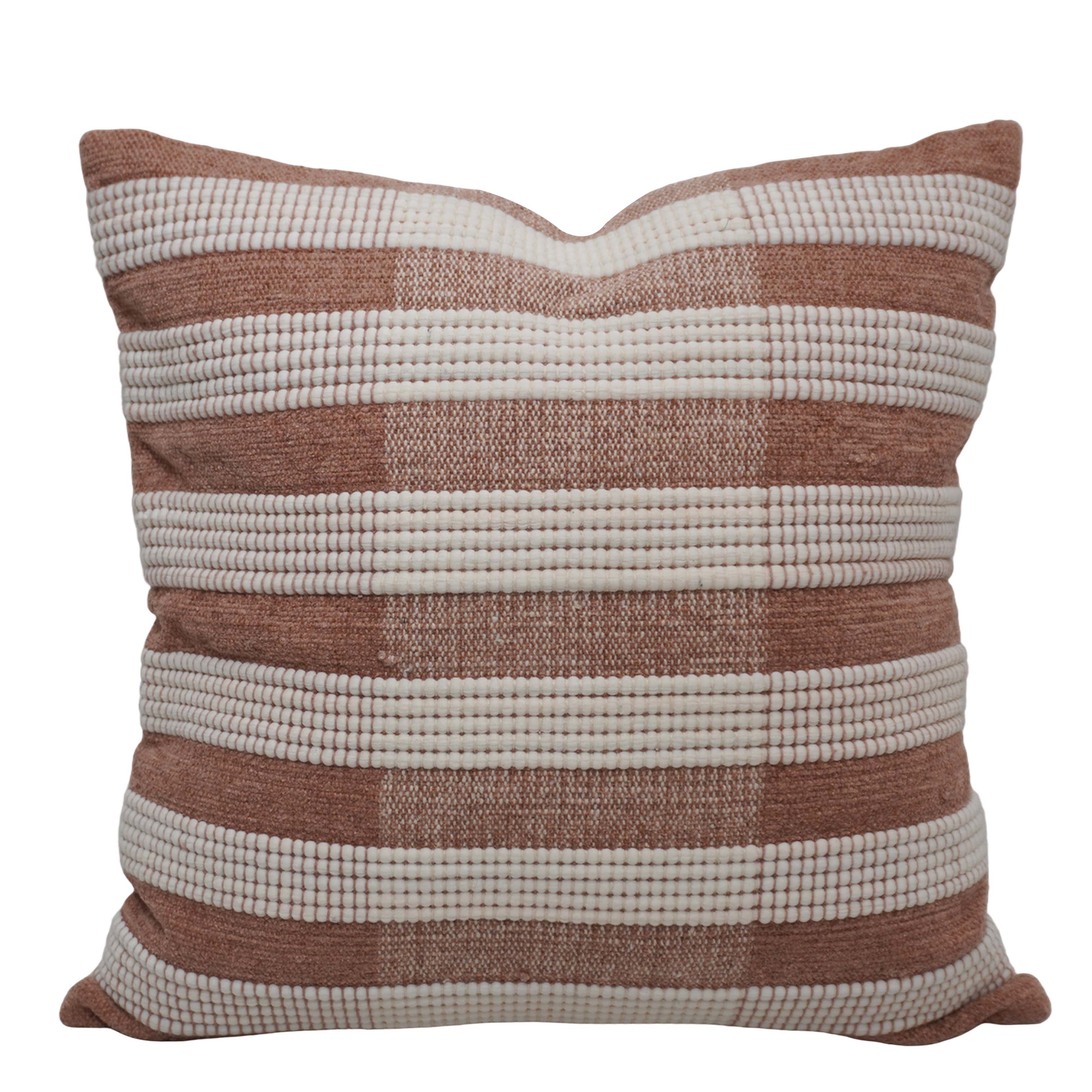 Handwoven Cotton Cushion Cover 45x45 cm | Textured Woven Stripe Design | Brown & Ivory Decorative Throw Pillow Cover | Hidden Zipper | Modern Boho Home Décor