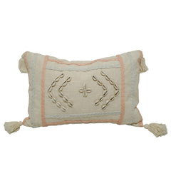 Handcrafted Cotton Cushion Cover with Shell Embellishments & Tassels | Decorative Lumbar Cushion Cover | 35 x 50 cm | Hidden Zipper