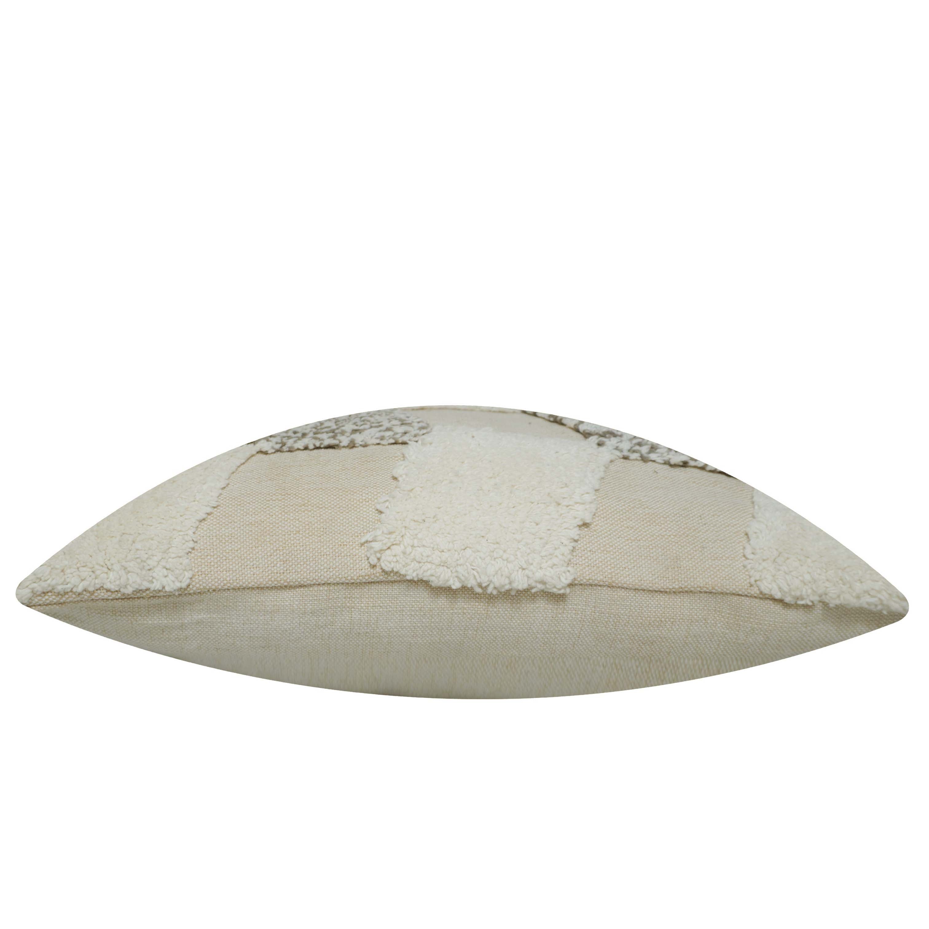 Handcrafted Tufted Cotton Cushion Cover – Textured Geometric Patchwork Design, Cream & Beige, 45 x 45 cm
