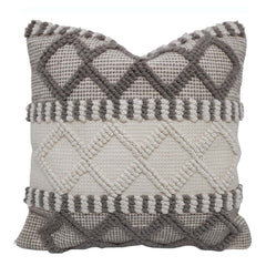 Handwoven Textured Polyester Cushion Cover 45x45 cm | Geometric Tufted Boho Decorative Throw Pillow Cover | Hidden Zipper | Grey & Ivory