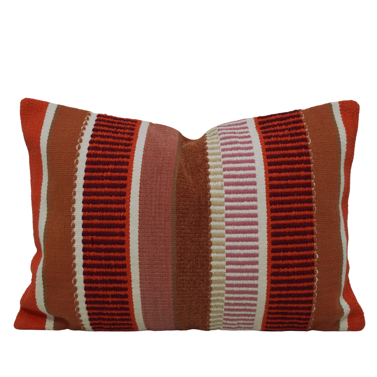 Handwoven Cotton Cushion Cover 35 x 50 cm – Rust & Terracotta Striped Textured Design