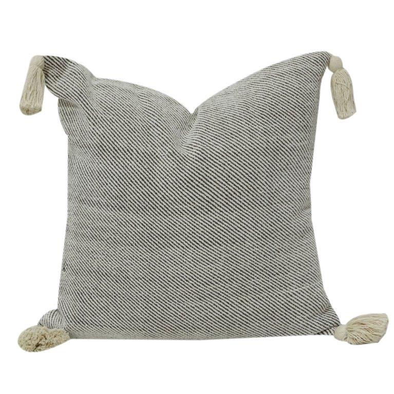 Textured Cotton Cushion Cover with Tassels | Minimalist Neutral Throw Pillow Cover | 18x18 Inch Decorative Sofa Cushion - Bulk manufacturer & supplier from Panipat, India