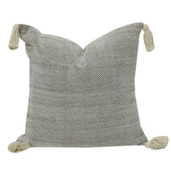 Textured Cotton Cushion Cover with Tassels | Minimalist Neutral Throw Pillow Cover | 18x18 Inch Decorative Sofa Cushion