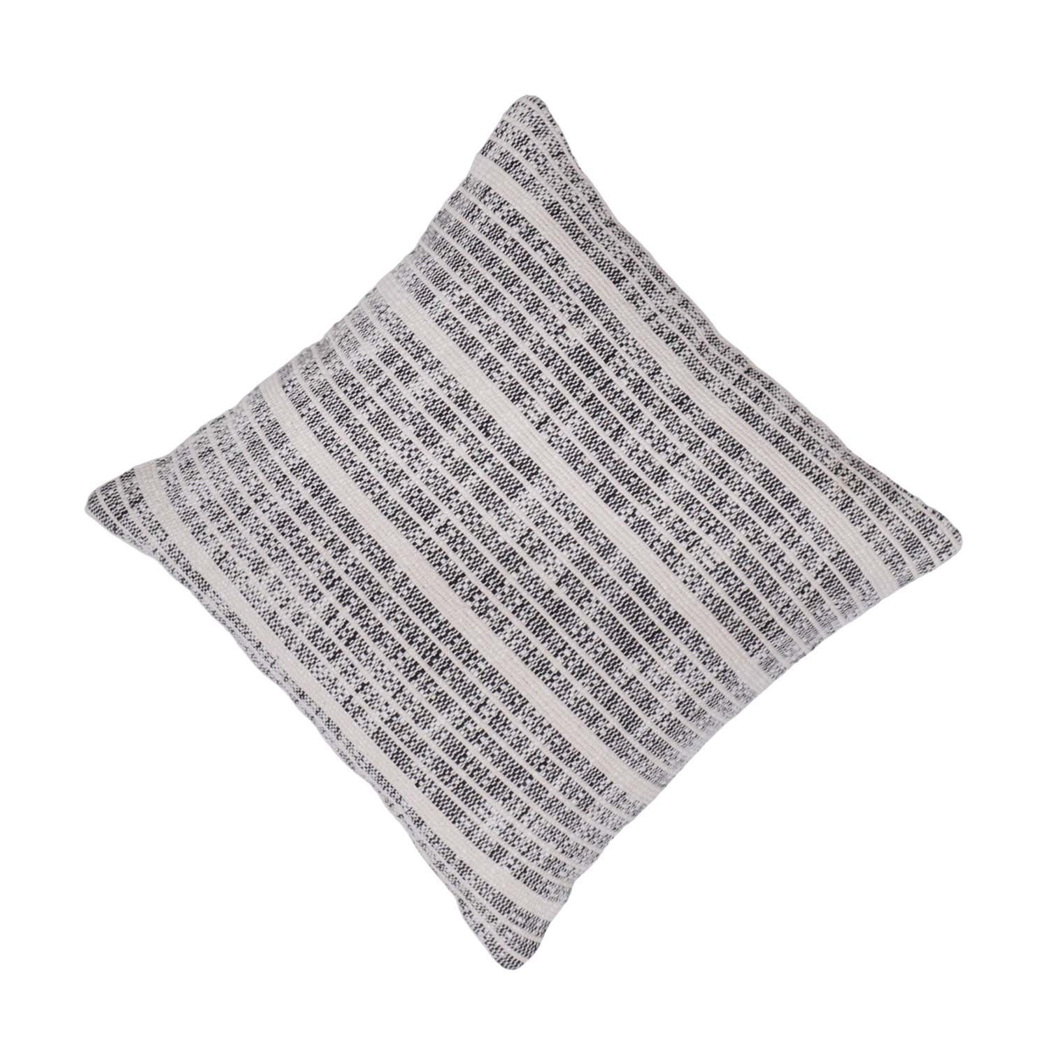 Handwoven Black & Ivory Cotton Cushion Cover 45x45 cm | Modern Striped Textured Throw Pillow Cover | Handmade Home Décor