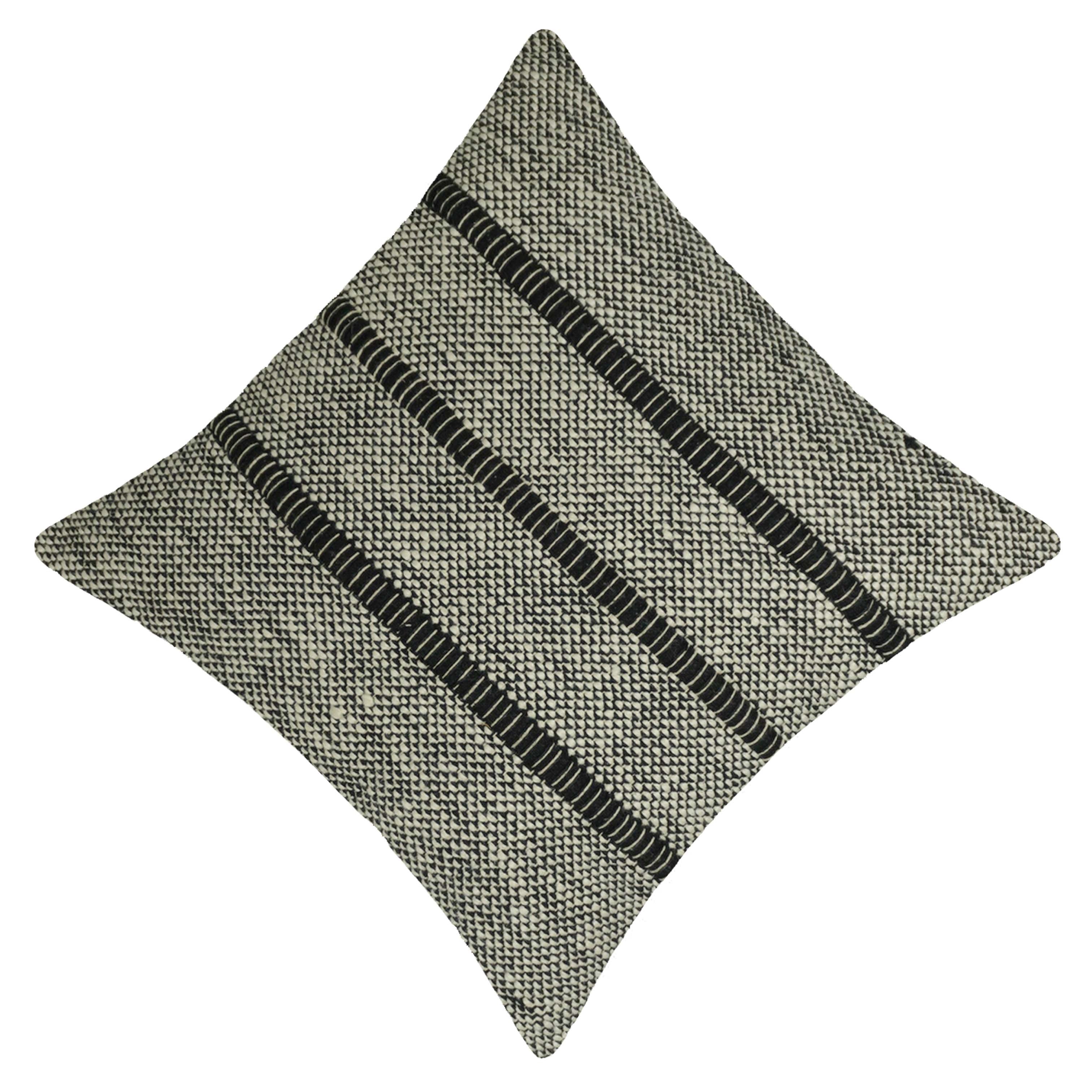 Handwoven Cotton Cushion Cover 45x45 cm | Black & Ivory Textured Woven Decorative Pillow Cover | Modern Boho Sofa Cushion Cover with Hidden Zipper