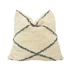 Handmade Moroccan Tufted Cotton Cushion Cover 45x45 cm | Cream & Black Geometric Pattern | Boho Decorative Pillow Cover