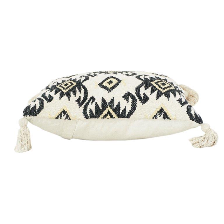 Handwoven Cotton Cushion Cover 45x45 cm | Black & Ivory Geometric Tribal Pattern | Boho Modern Decor Pillow Case - Bulk manufacturer & supplier from Panipat, India