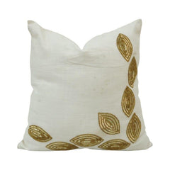 Luxury Gold Leaf Embroidered Cotton Cushion Cover – Off White Decorative Throw Pillow Cover 45x45 cm