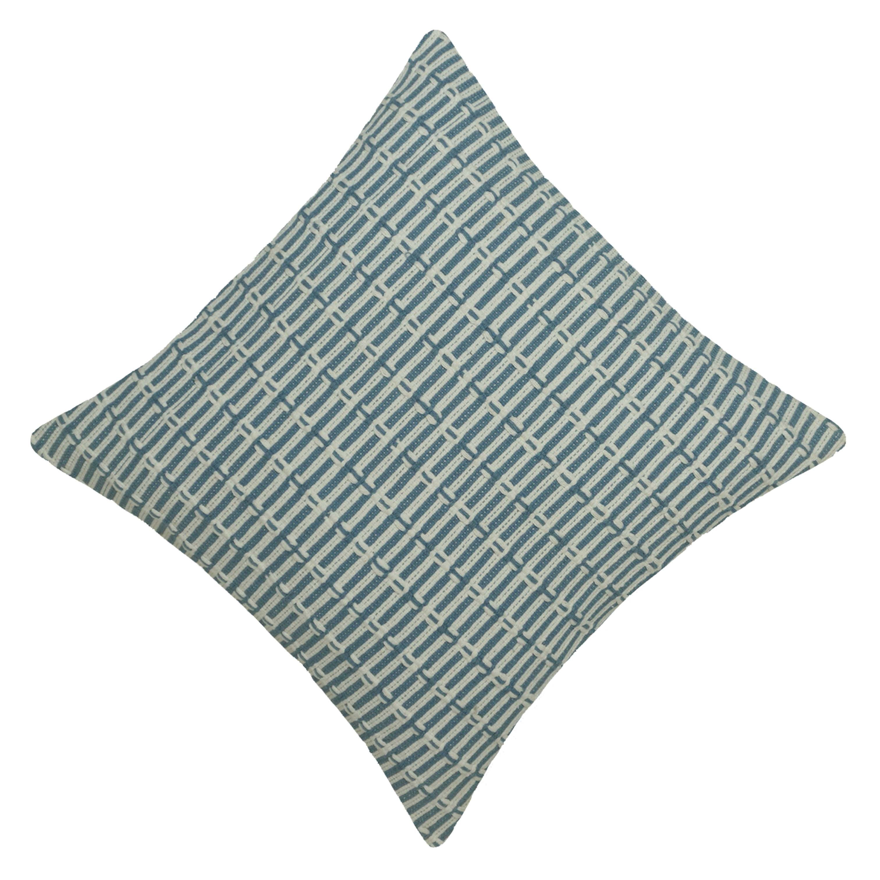 Handwoven Cotton Cushion Cover 45x45 cm | Blue & Ivory Geometric Woven Design | Decorative Throw Pillow Cover with Hidden Zipper | Modern Home Décor