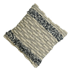 Handwoven Wool & Cotton Textured Cushion Cover 45x45 cm | Black & Ivory Boho Decorative Throw Pillow Cover | Artisan Woven Home Décor