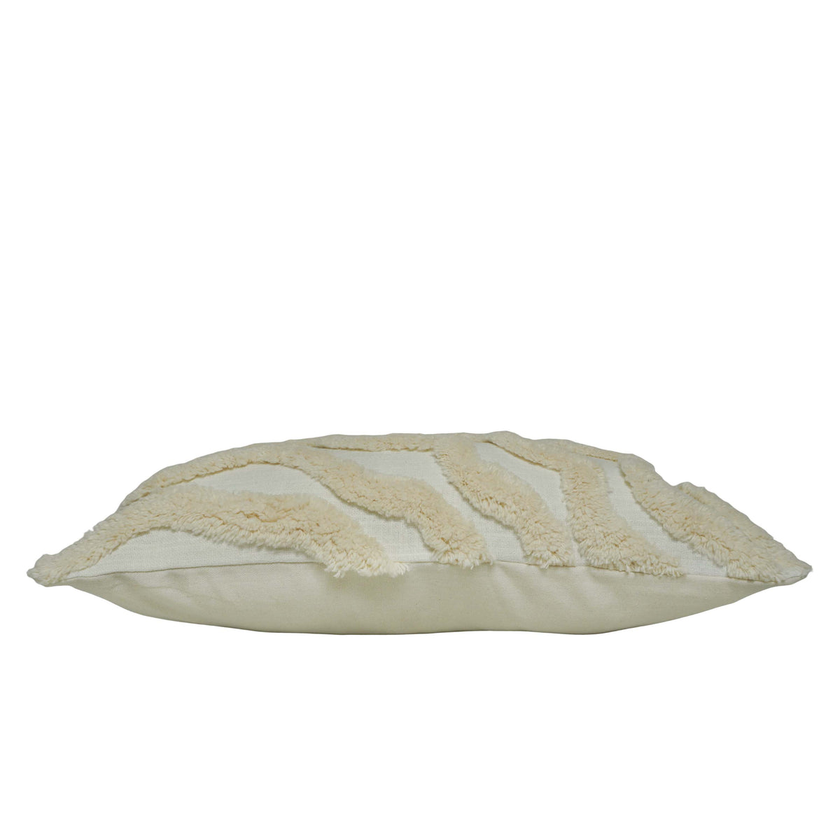Handmade Tufted Cotton Cushion Cover 35x50 cm | Abstract Wave Textured Lumbar Pillow Cover | Cream Boho Decorative Cushion Cover with Hidden Zipper