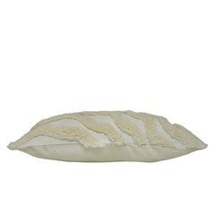 Handmade Tufted Cotton Cushion Cover 35x50 cm | Abstract Wave Textured Lumbar Pillow Cover | Cream Boho Decorative Cushion Cover with Hidden Zipper