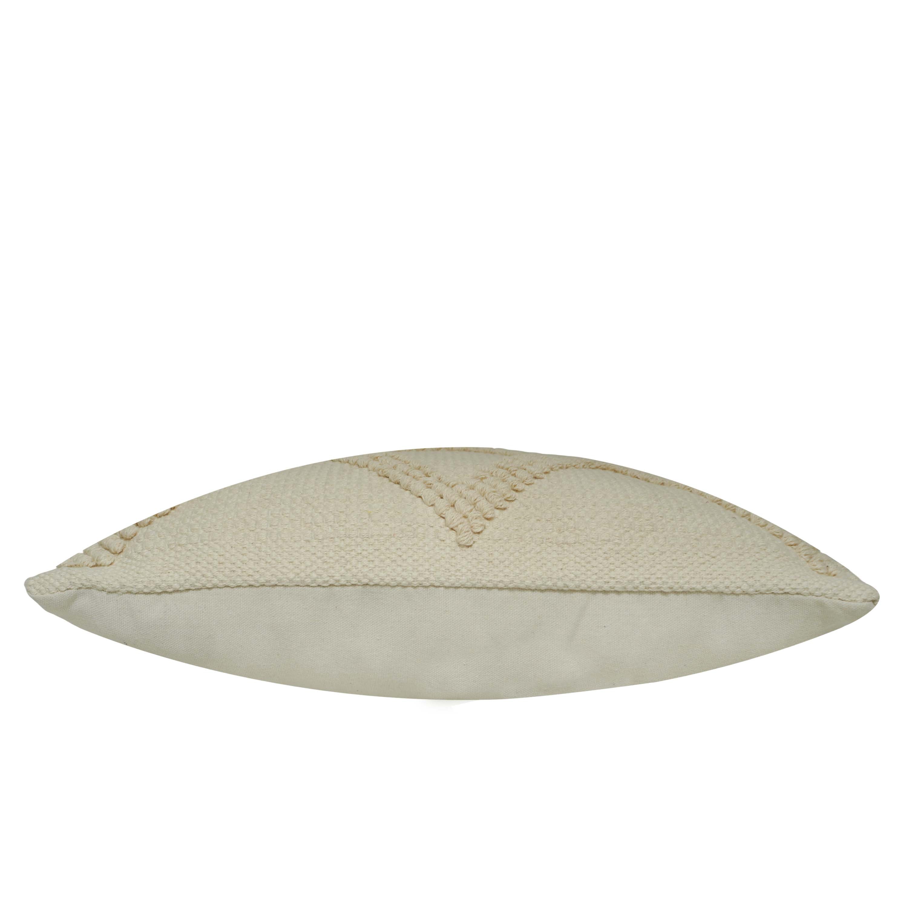 Handwoven Cotton Textured Cushion Cover 45x45 cm | Ivory Boho Geometric Tufted Throw Pillow Cover | Handmade Decorative Sofa Cushion with Hidden Zip