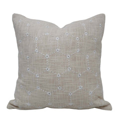 Machine Embroidered Cotton Cushion Cover 45x45 cm | Geometric Diamond Pattern | Decorative Throw Pillow Cover with Concealed Zipper | Natural Beige | 18x18 Inch
