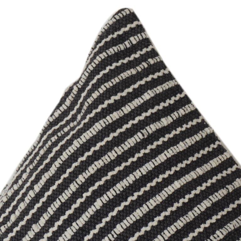 Handwoven Black & White Striped Cotton Cushion Cover | Textured Modern Accent Pillow