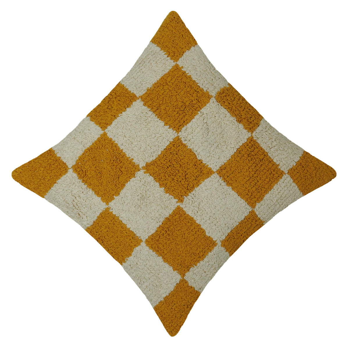 Machine Tufted Cotton Cushion Cover 45x45 cm – Mustard & Ivory Checkered Textured Design
