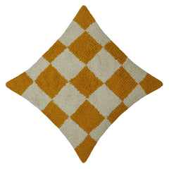 Machine Tufted Cotton Cushion Cover 45x45 cm – Mustard & Ivory Checkered Textured Design