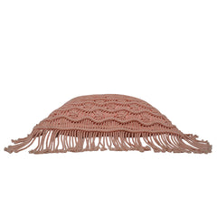 Handwoven Macramé Cotton Cushion Cover with Fringe | Boho Decorative Throw Pillow Cover | 45 x 45 cm | Blush Pink