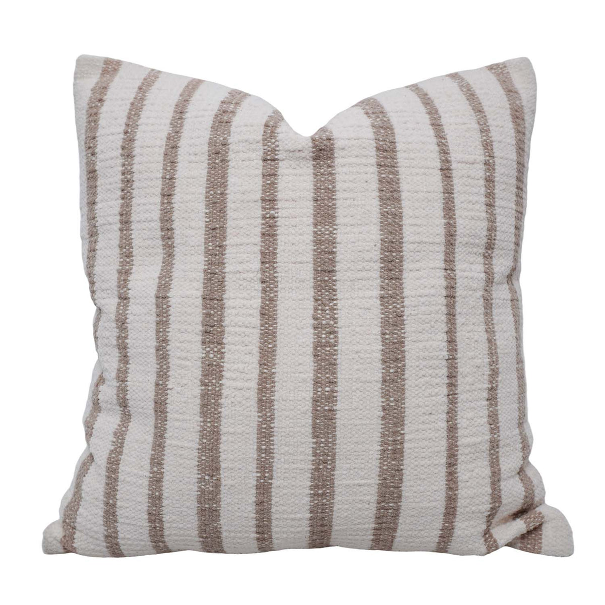 Handwoven Striped Cotton Cushion Cover 45x45 cm | Neutral Beige & Ivory Woven Throw Pillow Cover | Modern Farmhouse & Boho Home Décor - Bulk manufacturer & supplier from Panipat, India