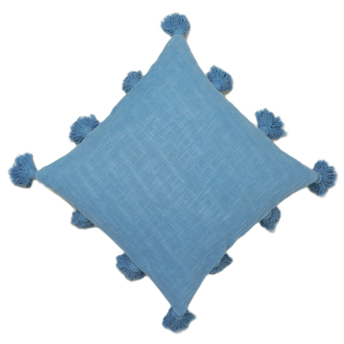 Blue Slub Fabric Cushion Cover with Tassel Detailing – 45 x 45 cm (18 x 18 Inches)