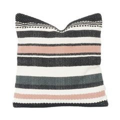 Woven Striped Cotton Cushion Cover | Textured Boho Black, Beige & Blush Pillow Case | 18x18 Inch Decorative Throw Cushion