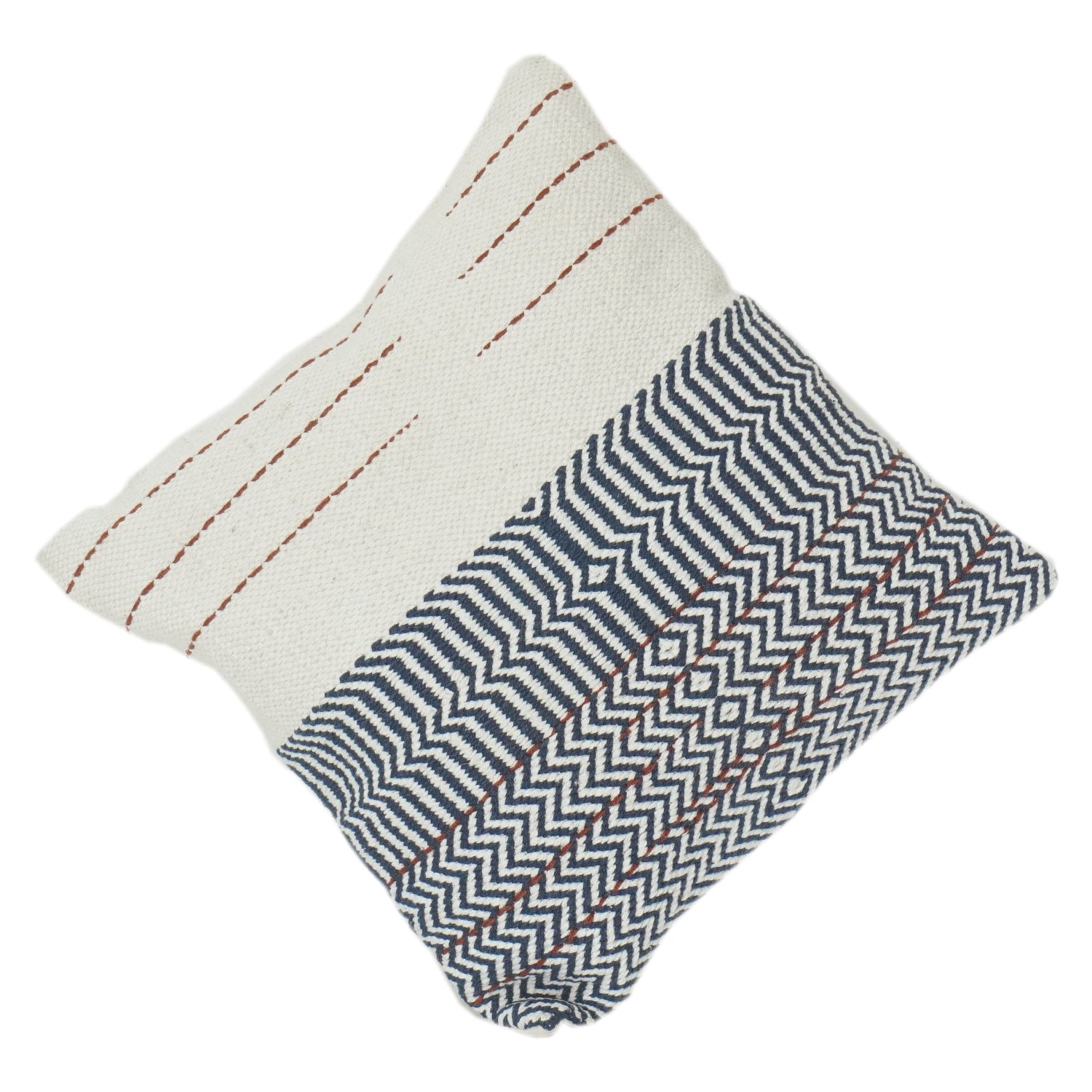 Geometric Woven Cotton Cushion Cover | Textured Stripe & Chevron Pattern | Neutral Modern Decor Pillow Cover (18x18 Inch)