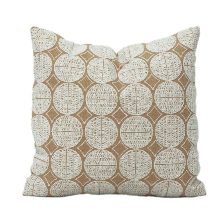 Geometric Embroidered Cotton Cushion Cover 45x45 cm | Beige & Ivory Textured Circle Pattern | Modern Decorative Pillow Cover