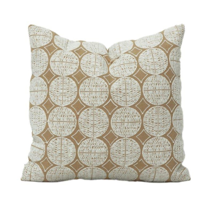 Housse de coussin en coton brodé géométrique 45x45 cm | Motif cercle texturé beige et ivoire | Housse de coussin décorative moderne