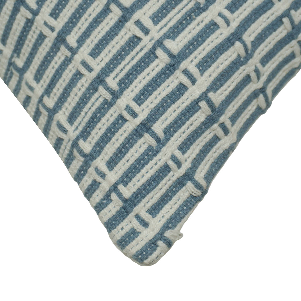 Handwoven Cotton Cushion Cover 45x45 cm | Blue & Ivory Geometric Woven Design | Decorative Throw Pillow Cover with Hidden Zipper | Modern Home Décor