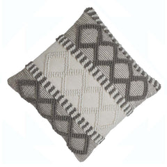 Handwoven Textured Polyester Cushion Cover 45x45 cm | Geometric Tufted Boho Decorative Throw Pillow Cover | Hidden Zipper | Grey & Ivory