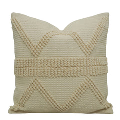 Handwoven Cotton Textured Cushion Cover 45x45 cm | Ivory Boho Geometric Tufted Throw Pillow Cover | Handmade Decorative Sofa Cushion with Hidden Zip