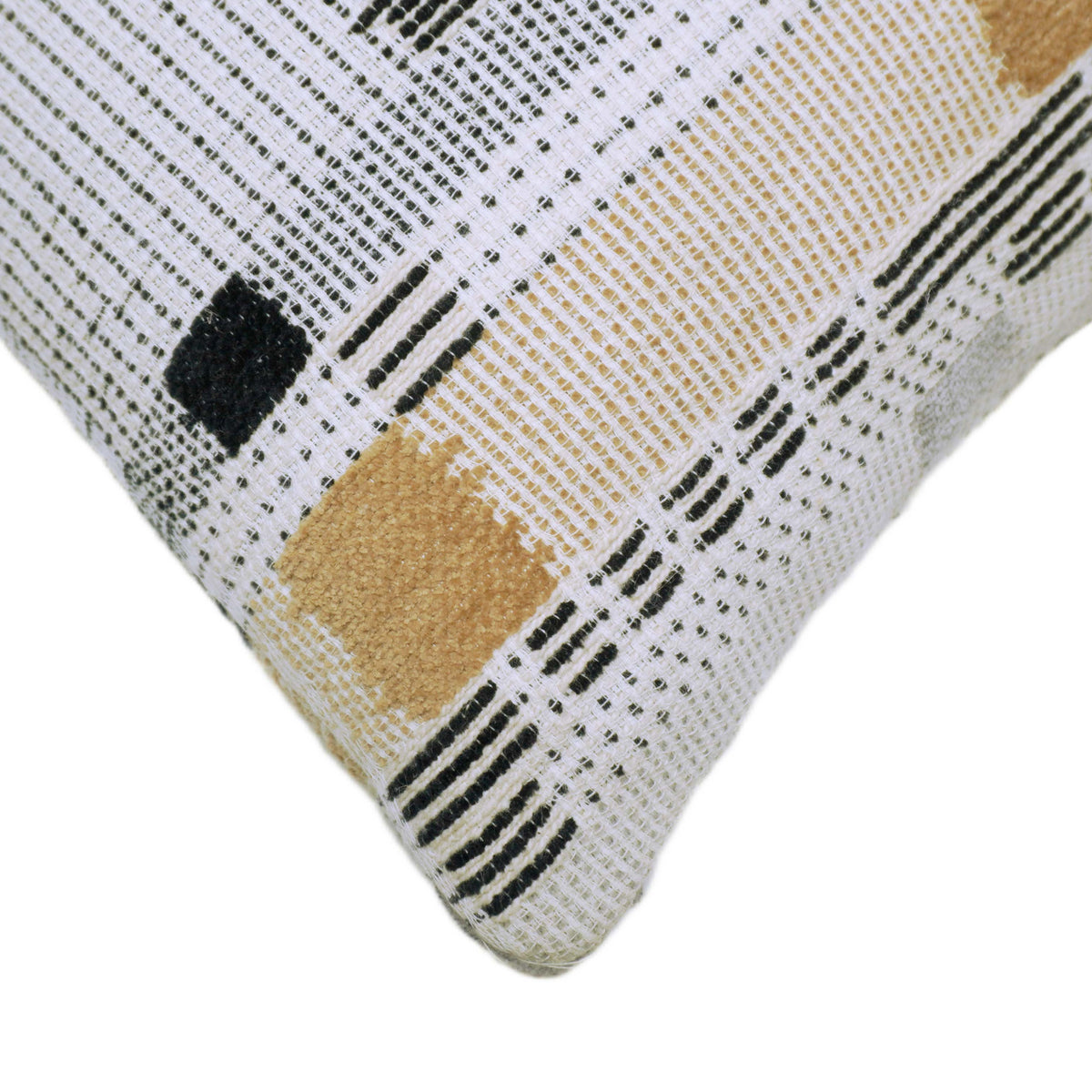Beige black and grey geometric textured handwoven cotton cushion cover 45x45 cm