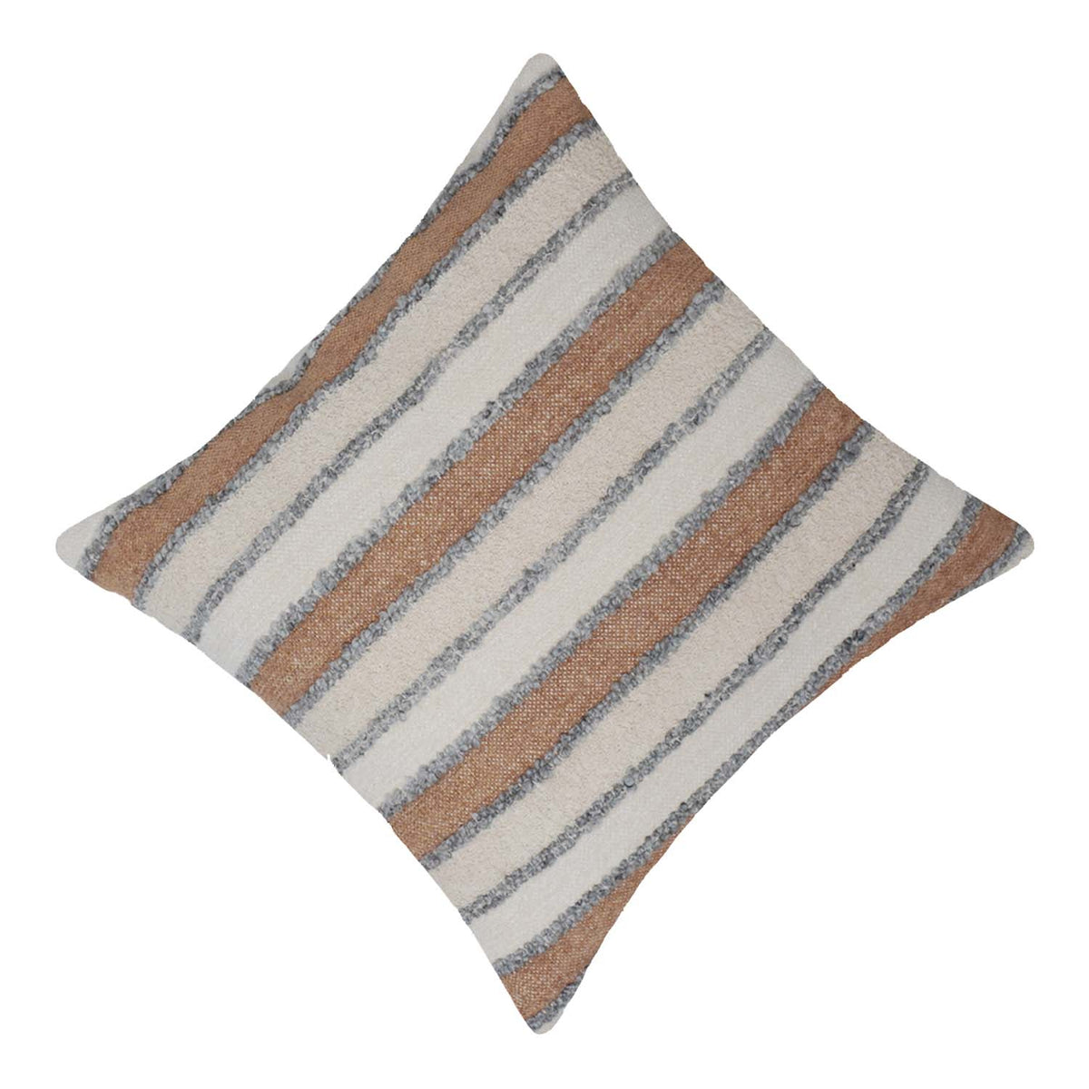 Handwoven Cotton Striped Cushion Cover 45x45 cm | Textured Tufted Boho Throw Pillow Cover | Neutral Beige, Ivory & Grey Decorative Cushion Cover with Hidden Zipper - Bulk manufacturer & supplier from Panipat, India
