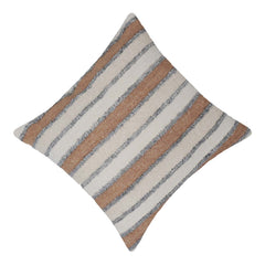 Handwoven Cotton Striped Cushion Cover 45x45 cm | Textured Tufted Boho Throw Pillow Cover | Neutral Beige, Ivory & Grey Decorative Cushion Cover with Hidden Zipper