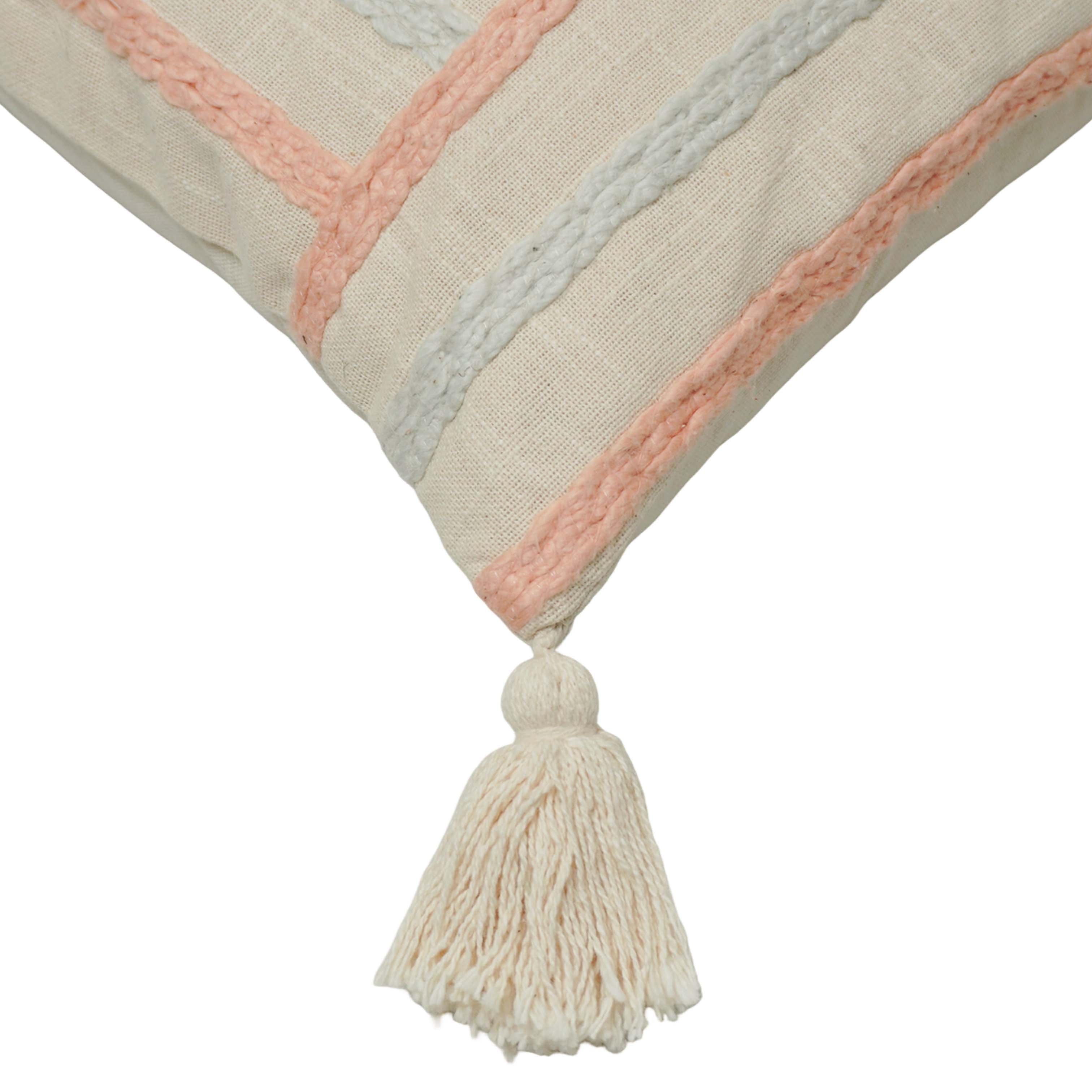 Handcrafted Cotton Cushion Cover with Shell Embellishments & Tassels | Decorative Lumbar Cushion Cover | 35 x 50 cm | Hidden Zipper