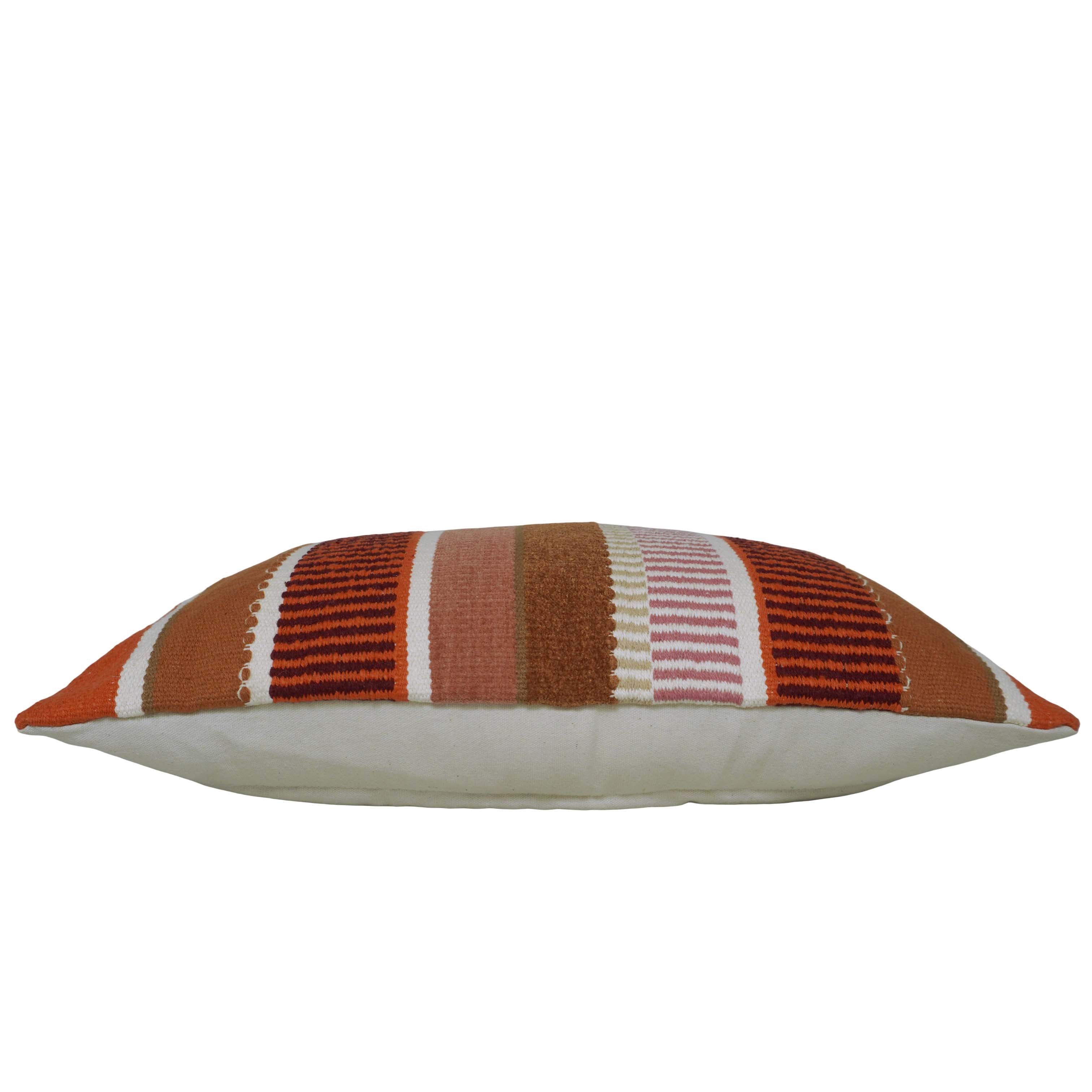 Handwoven Cotton Cushion Cover 35 x 50 cm – Rust & Terracotta Striped Textured Design