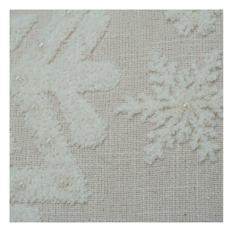 Ivory Snowflake Embroidered Cotton Cushion Cover | Textured Winter-Inspired Decorative Pillow | 18x18 Inch - Bulk manufacturer & supplier from Panipat, India