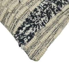 Handwoven Wool & Cotton Textured Cushion Cover 45x45 cm | Black & Ivory Boho Decorative Throw Pillow Cover | Artisan Woven Home Décor