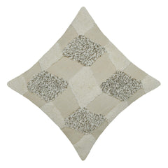 Handcrafted Tufted Cotton Cushion Cover – Textured Geometric Patchwork Design, Cream & Beige, 45 x 45 cm
