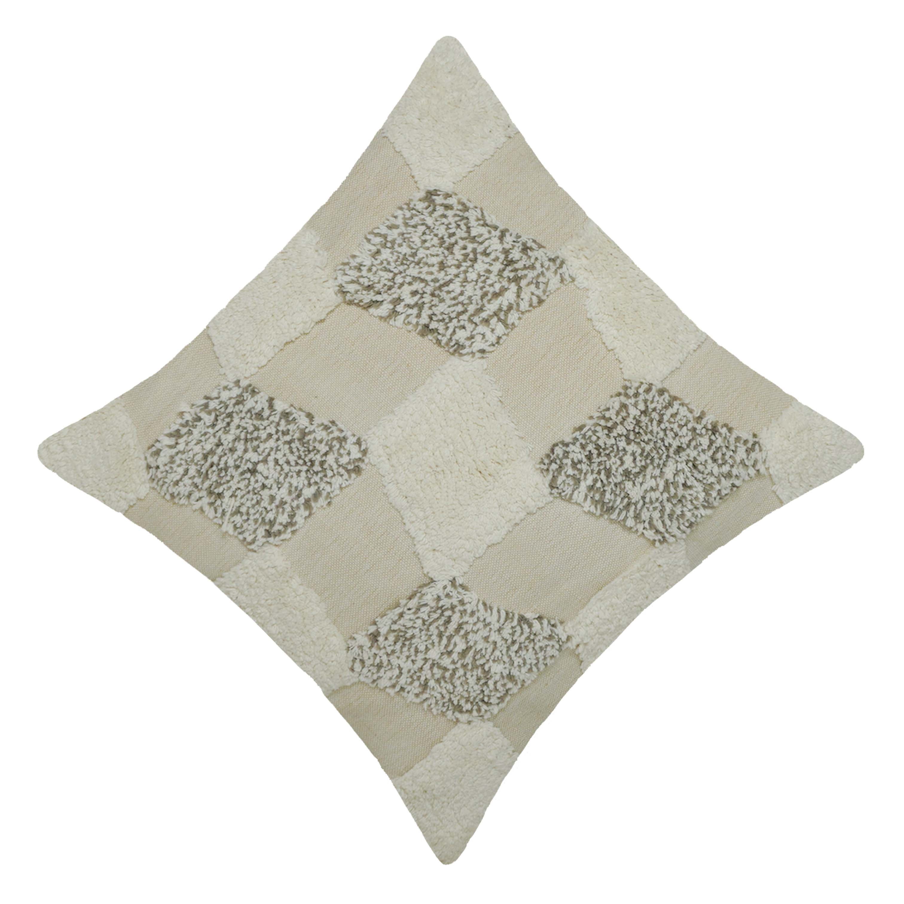Handcrafted Tufted Cotton Cushion Cover – Textured Geometric Patchwork Design, Cream & Beige, 45 x 45 cm