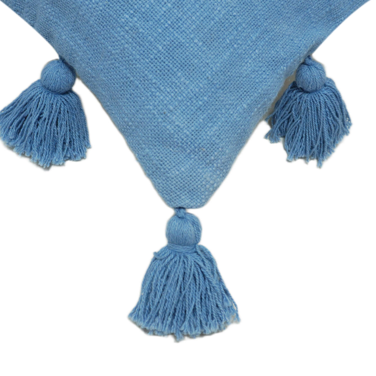 Blue Slub Fabric Cushion Cover with Tassel Detailing – 45 x 45 cm (18 x 18 Inches)