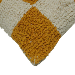Machine Tufted Cotton Cushion Cover 45x45 cm – Mustard & Ivory Checkered Textured Design